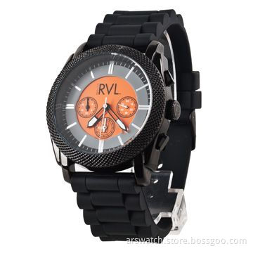 Metal Watch/Big Men's Watch, Alloy Case with Silicone Band, Chronograph Movement, in Black Color